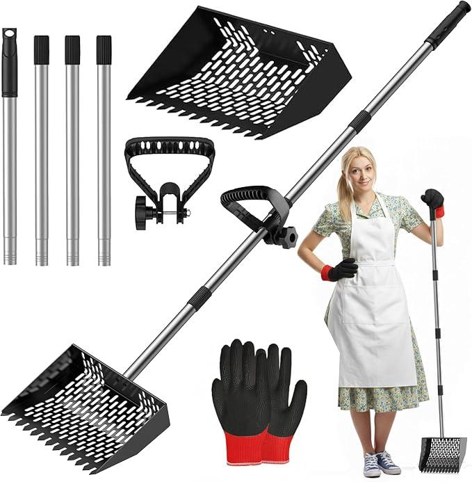 2-in-1 Chicken Poop Scooper, Rake with Grip & Gloves Adjustable 35–62” Stainless Steel Chicken Coop Scoop, Heavy-Duty Metal Cat Litter Scoop, 10" Sifting Shovel for Pet Waste Cleaning
Meta