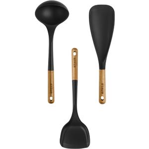 Staub Silicone with Wood Handle 2-pc Cooking Utensil Set (Black)