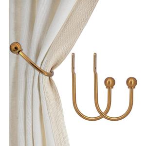 ARONRX Antique Gold Curtain Holdbacks - Solid Steel Window Drapery Tiebacks Heavy-Duty Hooks with French Ball Finial, 2 PCS