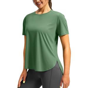 Soothfeel Women's Workout Shirts Short Sleeve Loose Fit Tops UPF 50+ Sun Protection Athletic Gym Running T-Shirts(greenL)