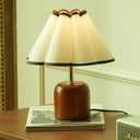 Cute Small Table Lamp, Vintage Mid Century Modern Bedside Nightstand Lamp with Coffee Fabric Lampshade,Solid Wood Base Brown for Bedroom Home Office Decor (Without Buld)