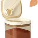 Airtight Brown Sugar Container with Clay Disc - 0.84 Qt (800 ml) Glass Jar, Moisture Proof Storage Keeps Sugar Soft - Includes 1 Clay Disc & Spoon for Flour, Coffee, Dry Food, Sugar (Small)