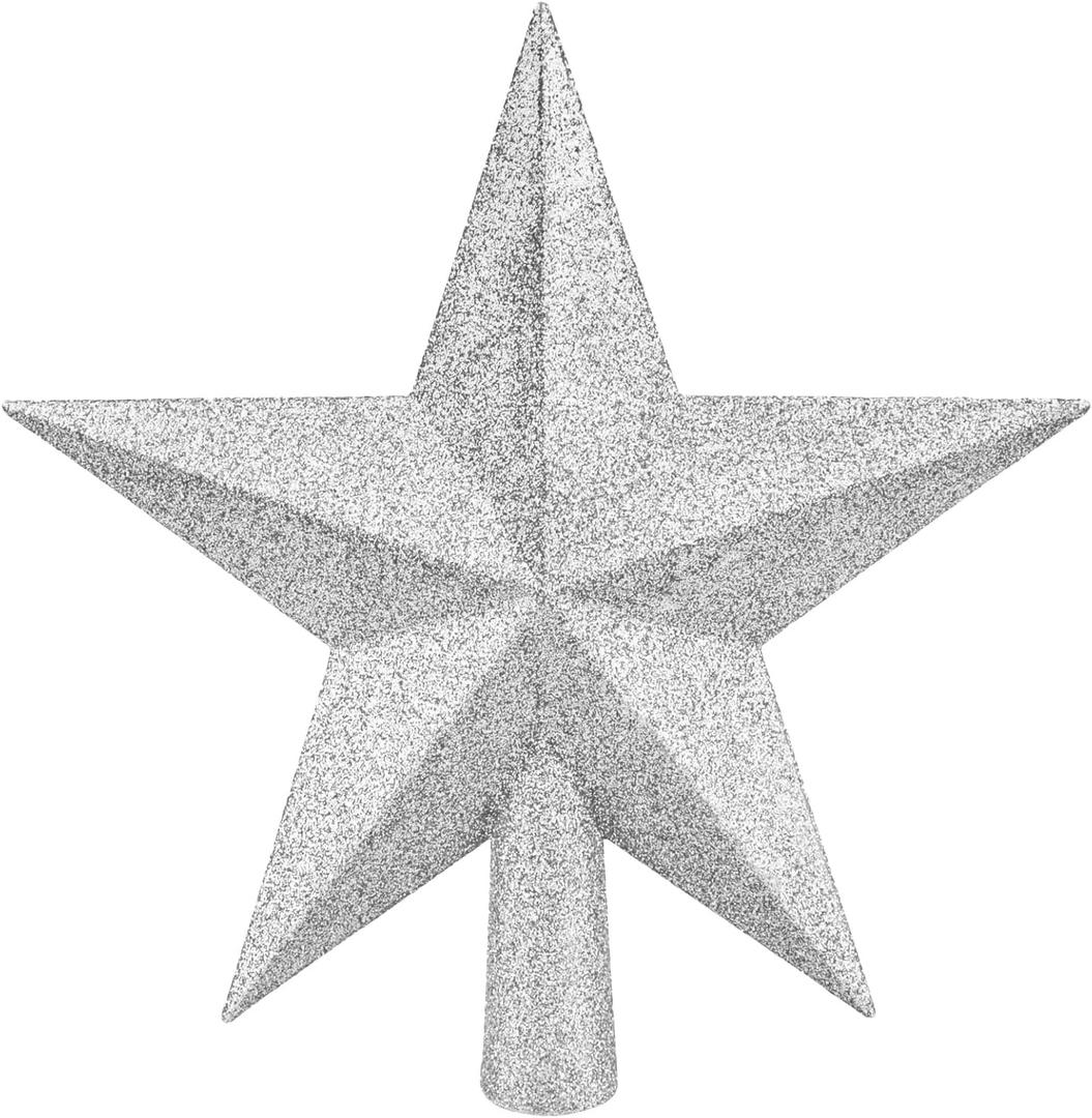 Leuceiy Christmas Tree Topper 10 Inch,Glitter Christmas Ornaments Star Xmas Decoration on Tree for Holiday Ornament or Home Decor(Silver)
