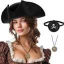 Ibeauti Pirate Hat for Women Men Colonial Tricorn Hat Halloween Pirate Costume Accessories