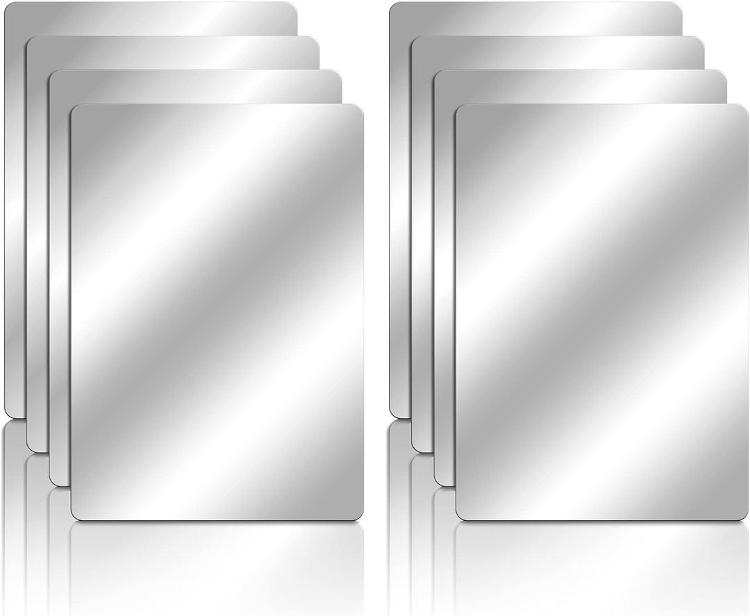 Marsui 8 Pieces Shatter Proof Plastic Mirror Craft 4 x 6 Inch Small Mirror Tiles Bulk with Soft Round Corners Double Sided Protective Film Reflector Sheets Art Craft Supply for Bathroom Home Decor
