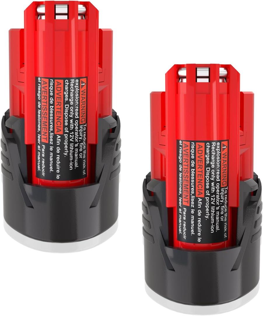 2 Packs 12V Battery Replacement for Milwaukee M12 Battery, 3.0Ah M-12 Batteries Compatible for Milwaukee 12V Tools 48-11-2420 48-11-2440 48-11-2411 48-11-2402 Cordless Power Tools
