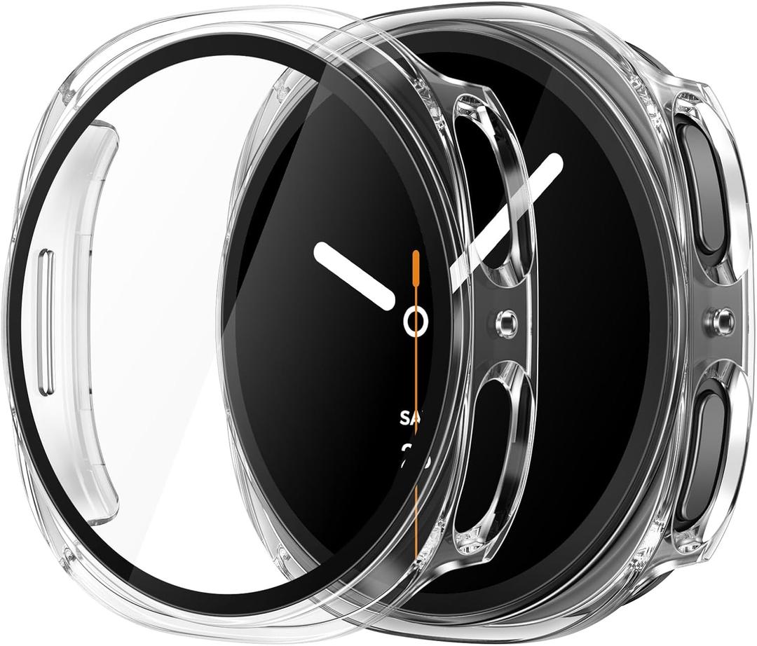 3 x Misxi 2-Pack Hard PC Case with Tempered Glass Screen Protector for Samsung Galaxy Watch 8 40mm, Overall Protection Anti-Slip Scratch-Resistant Cover for Galaxy Watch8, Transparent