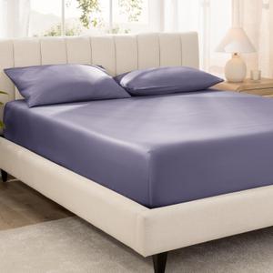 Bare Home 100% Organic Cotton Sateen Fitted Sheet - 400 Thread Count - Smooth Sateen Weave - Breathable & Cooling - Hotel Luxury - Durable Fitted Sheet - Deep Pocket (Full XL, Dusty Purple)