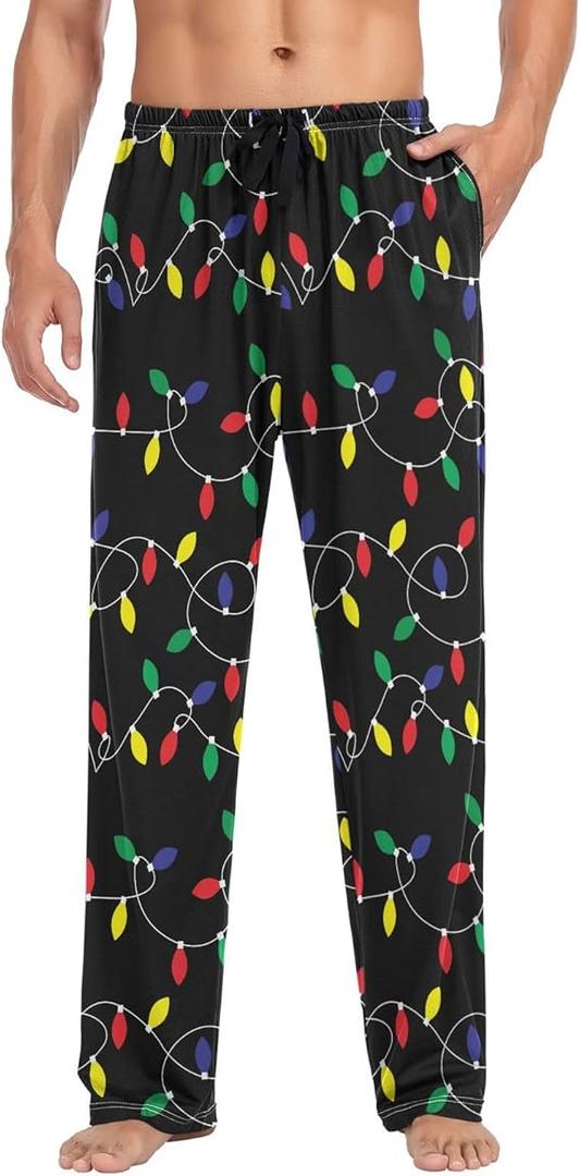 Xmas Light Men's Pajama Pants Bottoms Winter Soft Lounge PJ Pants Long pajama pants Sleep Pajama Pants for Man home trousers X-Large