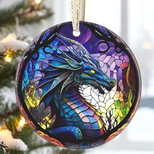 3.5 Inch Ceramic Christmas Tree Ornament, Dragon Christmas Ornaments, Heirloom Keepsake, Gift Exchange, Gift Idea, Bauble Present