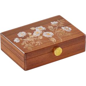 Travel Jewelry Case Small Wood Jewelry Organizer Jewelry Box for Women (Nut-Brown Print A)
