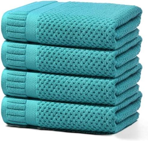 DIGEU 100% Cotton Bath Towels for Bathroom,Highly Absorbent Bath Towels Set Quick Dry,Luxury Soft Towels for Hotel(4 Piece,Turquoise)