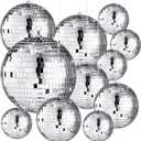 Libima 12 Pack Bulk Large Disco Ball Decorations, Silver Mirror Hanging Disco Balls Ornaments for Christmas Tree, Mothers Day, 70s 80s Party, Wedding, Prom, DIY Decor(8'', 6'', 4'', 3'')