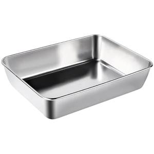 Stainless Steel Tray Dish Plate, Food Storage Container for Fruit Vegetables Rectangle Metal Dinner Plates for BBQ, Dining, Party, Buffet, Dishwasher Safe (L) Set of 4
