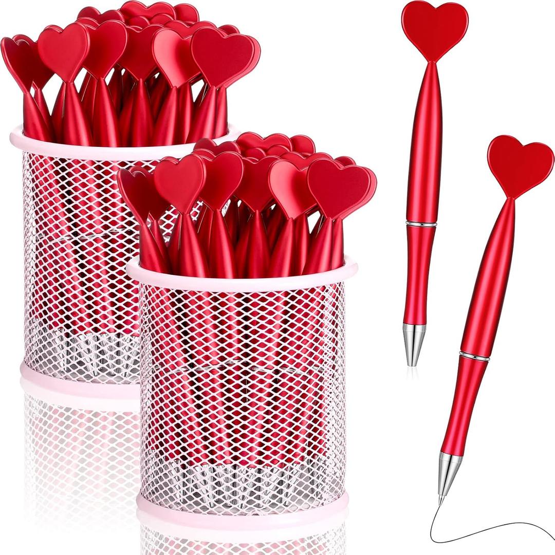 Crtiin 200 Pcs Valentine's Day Heart Shaped Pens Bulk Black Gel Ink Novelty Valentine Party Favor 1.0 mm Heart Ballpoint Pens for Men Women Office Valentine's Day Wedding Party Supply (Red)