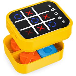 Rechargeable Tic Tac Toe Game Box with 5 Fun Brain Memory Games, Electronic Touchscreen Handheld Game, Portable Digital Puzzle Board Travel Toy, Gifts Choice for Kids and Adults(Yellow)