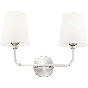 2-Light Bathroom Light Fixtures, Brushed Nickel Vanity Lights, Double Wall Sconce with Flared White Fabric Shade, Modern Sconces Wall Lighting for Hallway Bedroom Stairway, VL837-BN-2