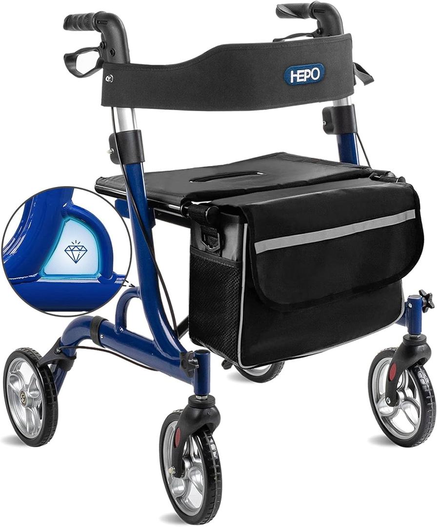 Rollator Walkers with Ergonomic Seat for Seniors,Foldable Rolling Walker with 8" All Terrain Wheels, Handles and Brakes for Seniors and Adult