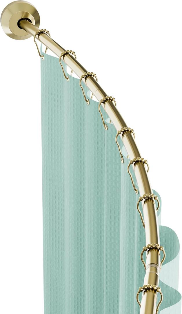 Zenna Home Rustproof Curved Shower Curtain Rod, No Drill Tension or Permanent Mount Adjustable Curved Shower Rod for Bathroom, Easy Install, Rounded for Extra Room, 50 to 72 Inches, Gold
