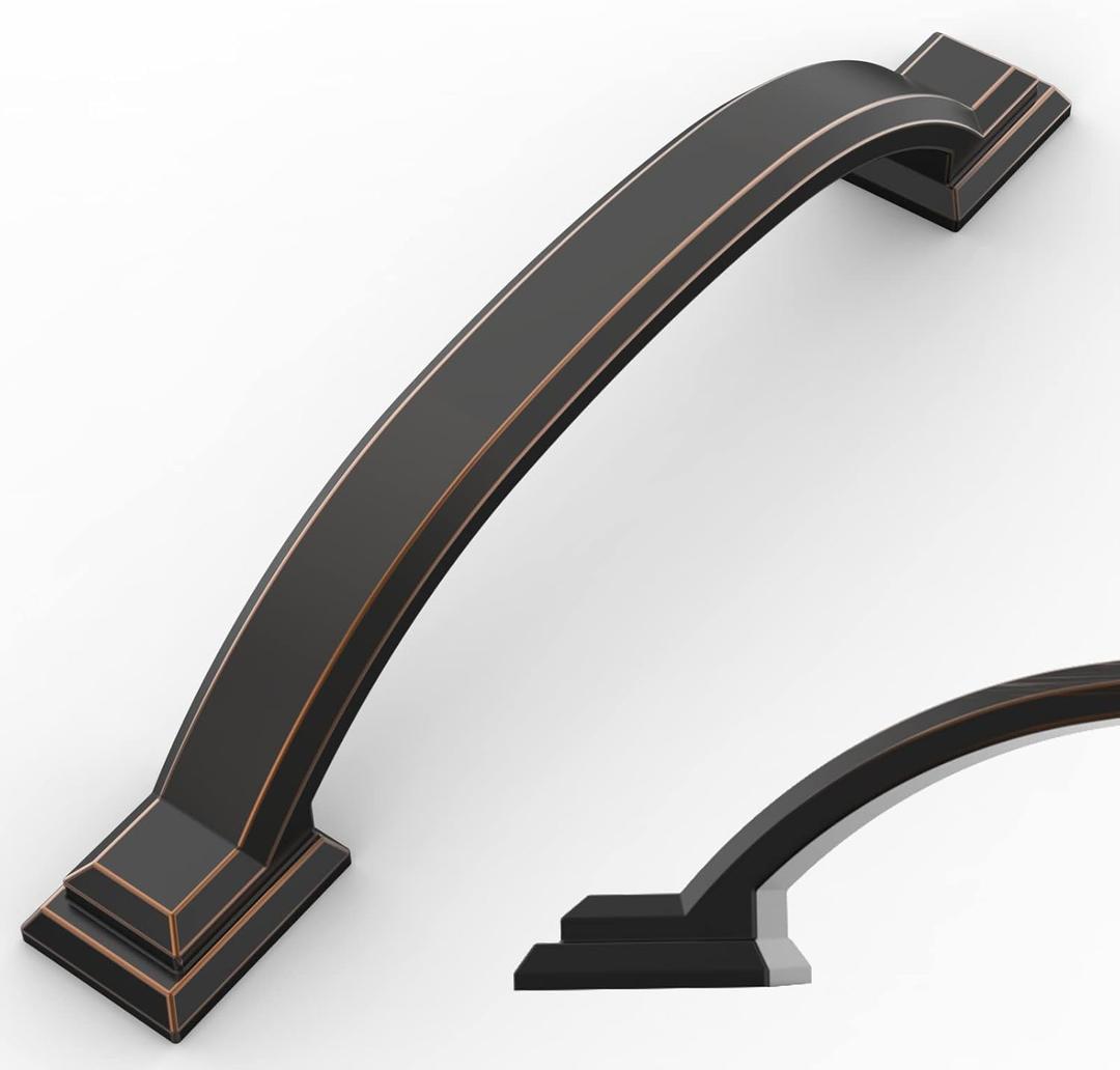 Amerdeco 10 Pack Oil Rubbed Bronze Cabinet Pulls 4 Inch(102mm) Hole Centers, Handles for Kitchen Cabinet Hardware, Arch Cabinet Handles for Bathroom Dresser Drawer Handles ZH0016