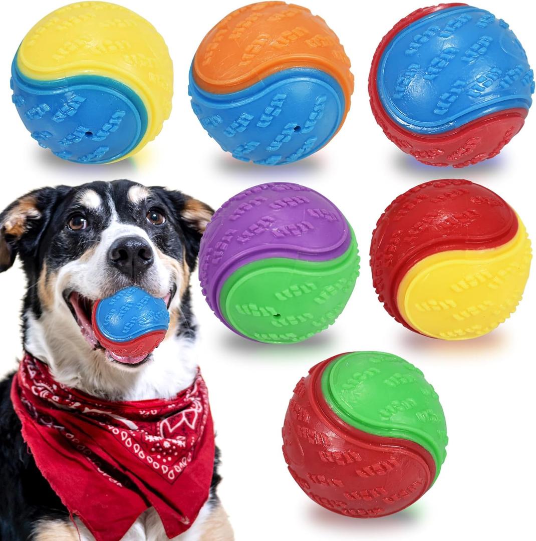 5 Pcs Squeaky Dog Balls, Dog Toys Balls for Training, Tough Ball Toys for Dogs, Fit with Dog Ball Launcher, High Bouncy Dog Ball for Interactive Playing, Puppy Pet Chew Balls Teething Balls 2.5in (S6-muti-color)