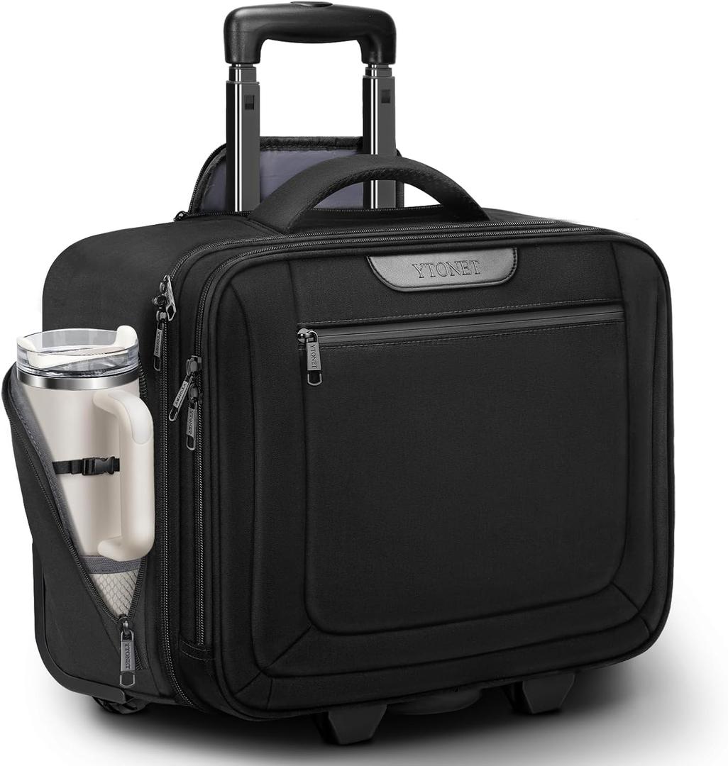 Ytonet Rolling Laptop Bag Women, Rolling Briefcase for Women Men with Cup Holder, 18" Large Carry On Laptops Bags with Wheels, Water Resistant Overnight Roller Computer Bag for Work Travel Business