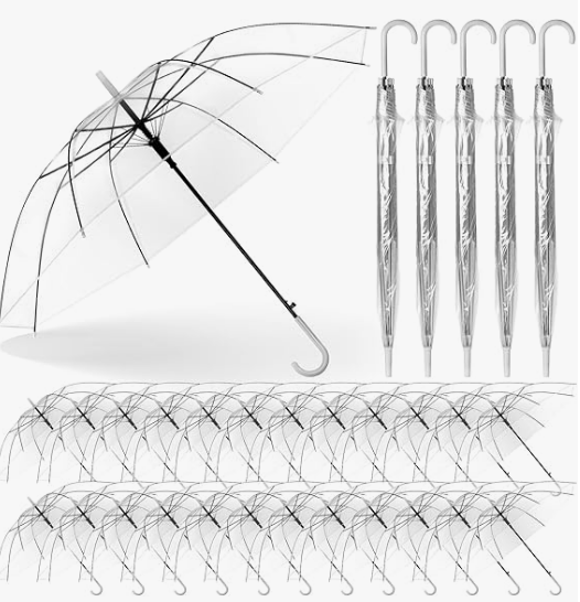Reginary 30 Pieces Wedding Umbrellas Bulk Auto Open Stick Umbrellas with White European J Hook Handle Windproof Large Canopy Umbrella for Outdoor Wedding Bride Groom Photography Golf