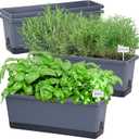 Window Box Planter 4 Packs, 17 Inches Rectangle Flower Pots with Drainage Holes & Trays, Pots for Vegetables, Herbs, Flowers, Garden Windowsill Balcony (Grey, 17 * 5.1 * 6 inch)