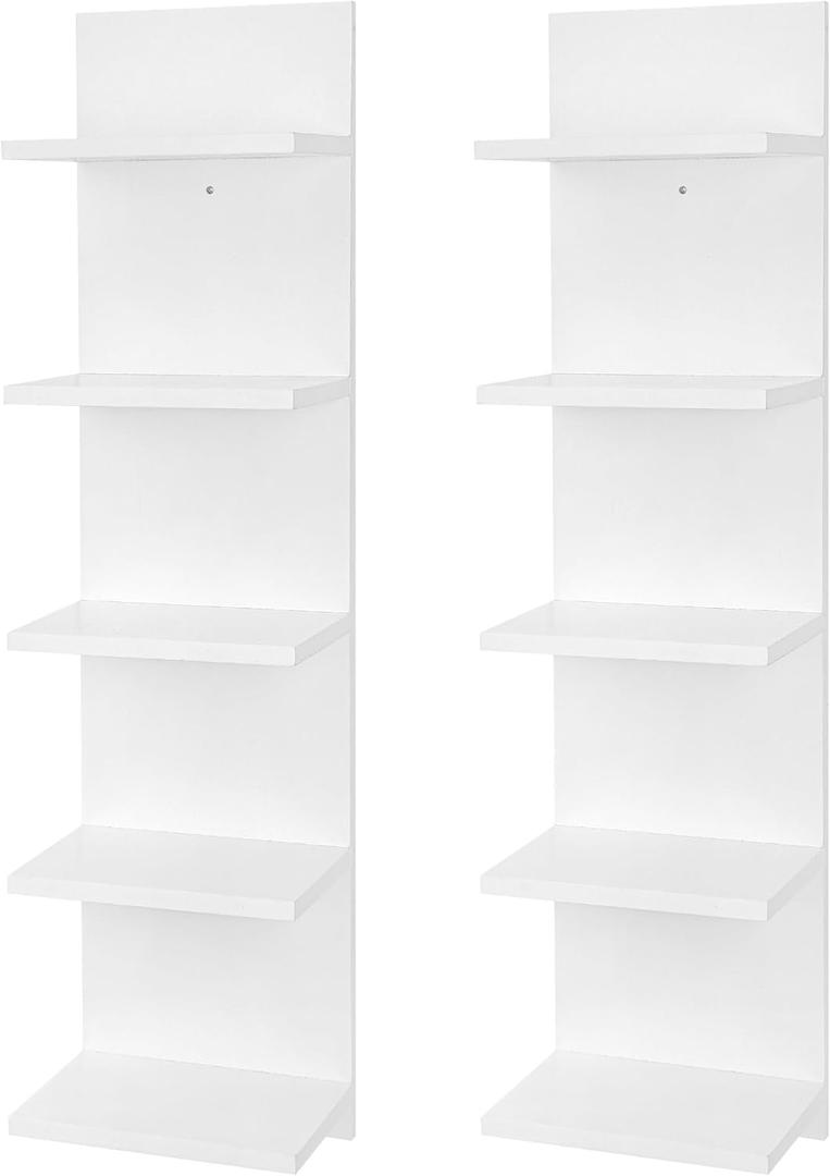 5 Tier Wall Shelf Unit,Vertical Column Shelf Floating Storage Home Decor Organizer,Display Floating Shelf for Bedroom, Living Room,Vanity -2 Pcs(White)