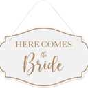 Yousoontic Here Comes The Bride Wedding Signs Rustic Wooden Ring Bearer Signs Wall Hanging Wedding Decor Wedding Accessories Stuff for Reception Engagement Wedding,11 x 7 Inch(White)