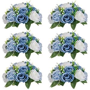 NUPTIO Wedding Floral Centerpieces for Tables: 6 Pcs Dusty Blue & White Fake Flower Ball for Weddings Party - Artificial Rose Arrangements for Birthday Bridal Shower Decorations