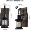 Rustic Industrial Wall Sconces, Black Metal Lantern with Wood Backplate, Farmhouse Indoor Light Fixture for Dining Room, Hallway, Porch