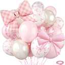 Bow Balloons,Light Baby Pink White Balloon with Bow Foil Balloon,for Women Birthday Party Bachelorette Bridal Engagement Coquette Theme Wedding Anniversary Supplies