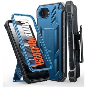 FNTCASE for iPhone 16e 2025 Case: for iPhone 16E Military Grade Rugged Phone Cover with Kickstand & Holster | Shockproof TPU Protection Bumper Matte Textured Design | Heavy Duty Protector (Blue)