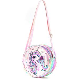 2 x Little Girls Crossbody Purse Mini Cute Unicorn Princess Shoulder Message Bag Sequin Coin Purse