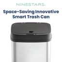 Ninestars 3 Gallon Automatic Trash Can, 12L Touchless Motion Sensor Bathroom or Bedroom Garbage Can with Odor-Sealing Lid, Rectangular Stainless Steel Base, Black Lid