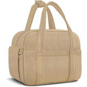 Corduroy Lunch Box Lunch Bag for Women Men, Cute Strawberry Small Insulated Reusable Work Leakproof Simple Lunch Boxes Tote Bag Adults Cooler Bag (A-Dark Beige)