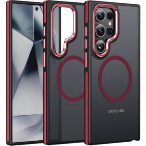 JAME for Samsung Galaxy S24 Ultra Case, [Compatible with Magsafe] [Military Grade Protection] [Anty-Slip Grip] Gorgeous Protective Camera Bezel Galaxy S24 Ultra Magnetic Translucent Matte Case, Red