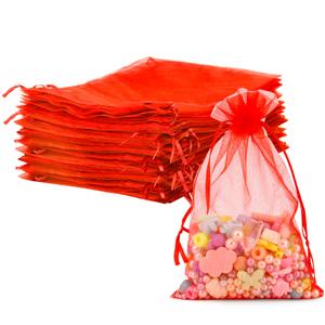 Organza Bags, Organza Bags 4x6, 100 PCS Small Mesh Bag Drawstring, Red Sheer Wedding Party Favor Bag, Small Mesh Gift Pouches Jewelry Mini Candy Pouch for Wedding, Baby Shower, Birthday Party Supplies