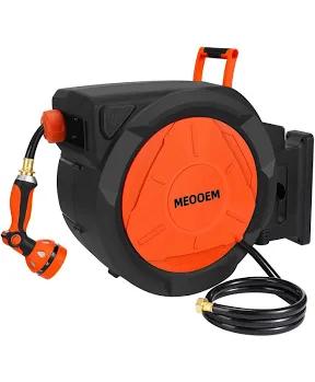 1/2 Inch 150FT Retractable Garden Hose Reel Wall Mounted Heavy Duty, 10 Pattern Nozzle & 180°Swivel Bracket, Automatic Rewind Water Hose Reels for Outside Yard, Any Length Lock (3/4" Brass Fitting)