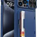 Vihibii for iPhone 15 Pro Max Wallet Case with Card Holder (4 Cards) & Slide Lens Protective Cover & Kickstand & Raised Edges Protect Screen, Shockproof Rugged Case for iPhone 15 Pro Max 6.7", Blue