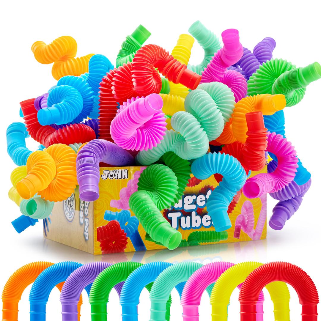 JOYIN 20 Pack Pop Tubes, Sensory Toys (Small) Fidget Toys Party Favors - 9 Colors, Creativity Learning & Fun for Toddler Kids - Perfect for Christmas Goodie Bags, Classroom School Reward