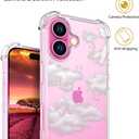 Compatible with iPhone 16 Plus Case Cute Clear for Women,Cool Transparent Silicone Phone Cases Cover - White Clouds Design