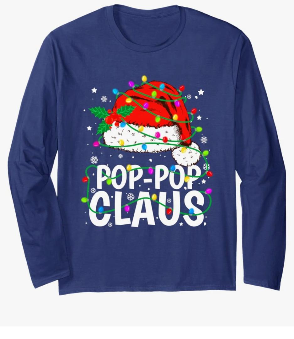Pop-pop Claus Christmas Lights Pajama Family Matching Long Sleeve T-Shirt. xxl