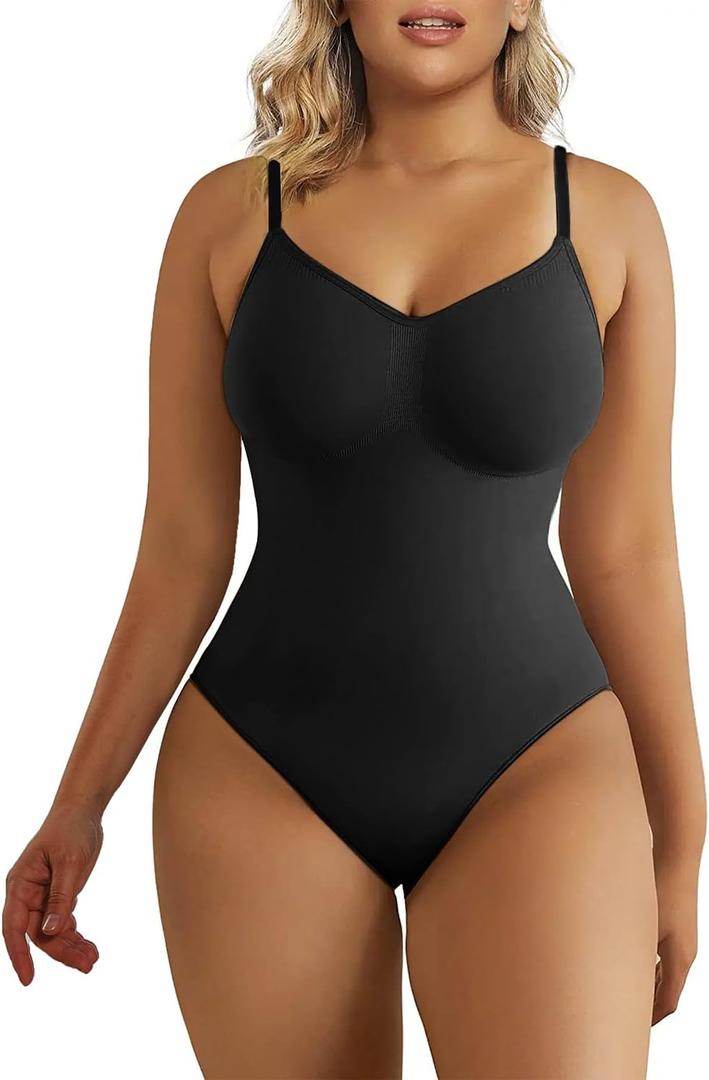 SHAPERX Women's Seamless Shapewear Bodysuit Tummy Control Body Shaper Waist Snatching Body Suit S/M