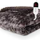 Electric Heated Blanket Twin Size - Faux Fur Sherpa 62"x84" Fast Heating Bed Blankets Throw with 6 Heating Levels & 10 Hours Auto Off, Over-Heat Protection ETL, Brown
