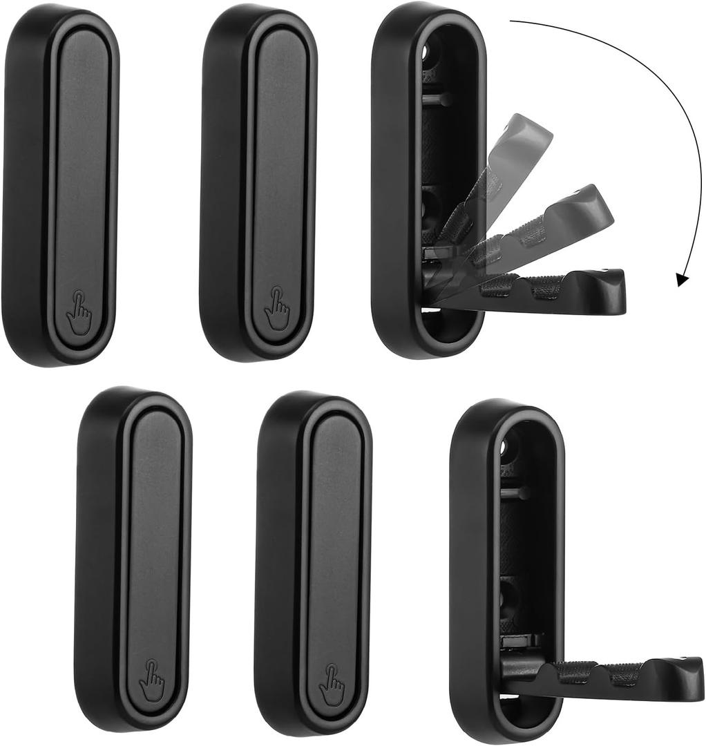 Folding Coat Hooks, 6 Pcs Foldable Black Wall Hooks Heavy Duty Foldable Hook Bathroom Towel Hooks Robe Hooks Wall Mounted for Hanging Coat Towels Clothes Hat Bags Keys