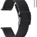 EACHE Stainless Steel Thick Mesh Watch Bands for Mens, Quick Release Adjustable Heavy Duty Mesh Watch Straps 18mm 