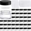 Bekith 40 Pack 1 oz Small Glass Jars, Empty Round Clear Glass Jars with Black Lids, Blank Labels & Inner Liners, Mini Cosmetic Containers Travel Jars for Cream, Lotion, Sample, Powder