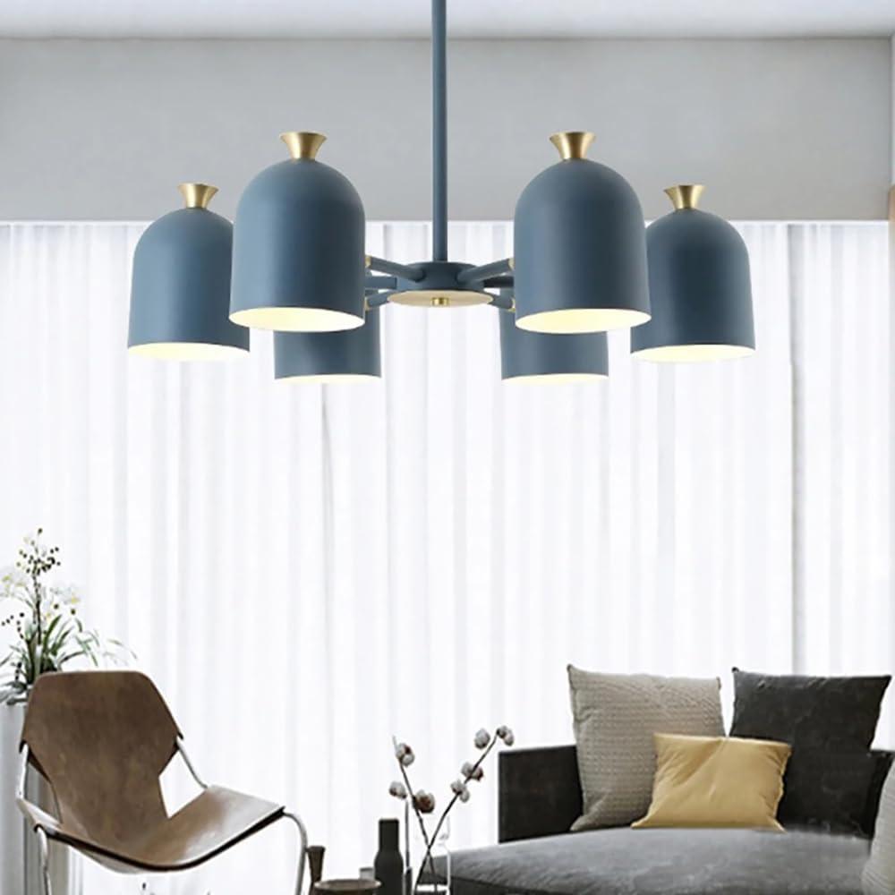 Modern 6-Lights Chandelier Ceiling Pendant Light 28 inch Recessed Ceiling Lights Flush Mount Indoor Lighting for Living Room, Bedroom, Foyer, E26 Blue Close to Ceiling Light Fixtures
